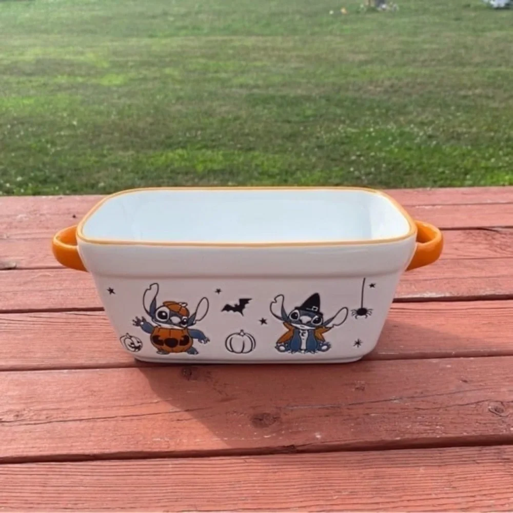 Disney Stitch Halloween Baking Pan Loaf Bread NEW Ceramic Pumpkin Witch